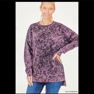 Mineral washed round neck hi-low hem top